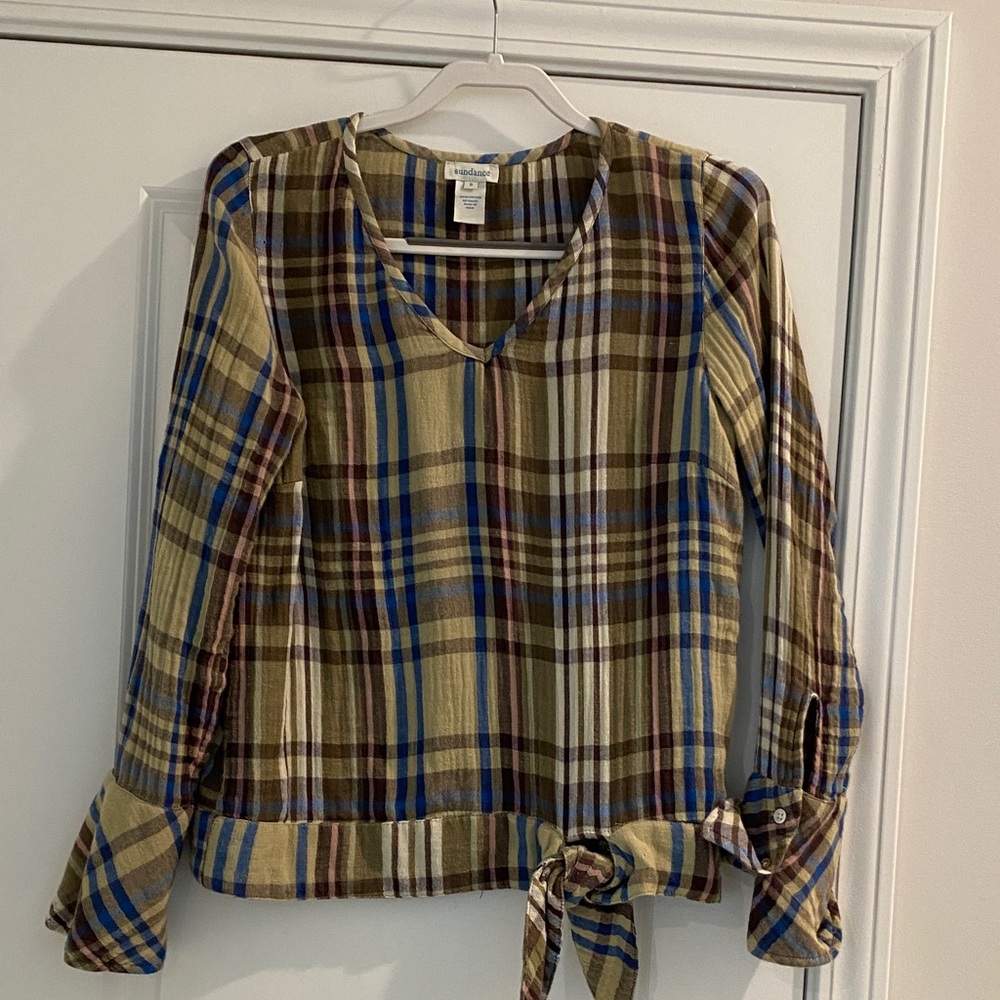 Sundance Multicolor Plaid V-Neck Blouse